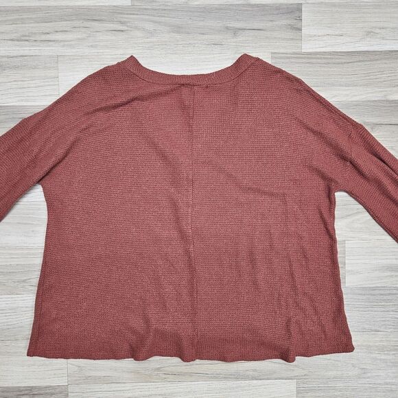 FANTASTIC FAWN Womens Rust Orange Waffle Knit  Henley Oversized Sweater Medium - Picture 7 of 7